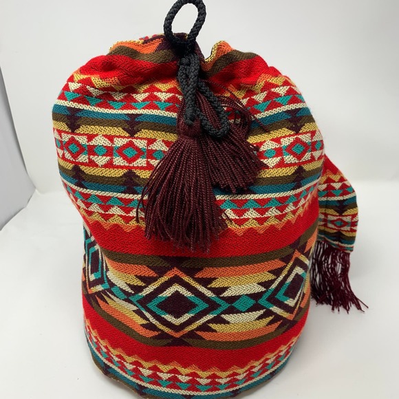 Aztec Southwestern Woven/Knitted Boho Bucket Bag Crossbody Shoulder Bucket Bag - Picture 2 of 8